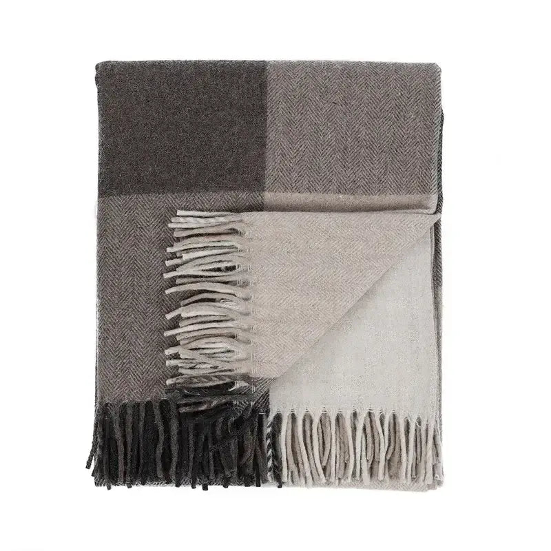 Wool Herringbone Blanket- Taupe Block Check