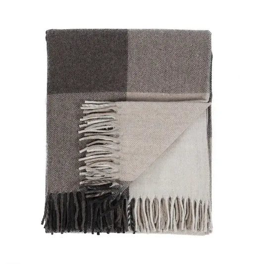 Wool Herringbone Blanket- Taupe Block Check