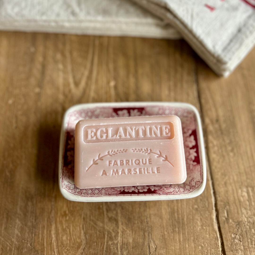 Antique French Ironstone Soap Dish – Sarreguemines (Burgundy Transferware)