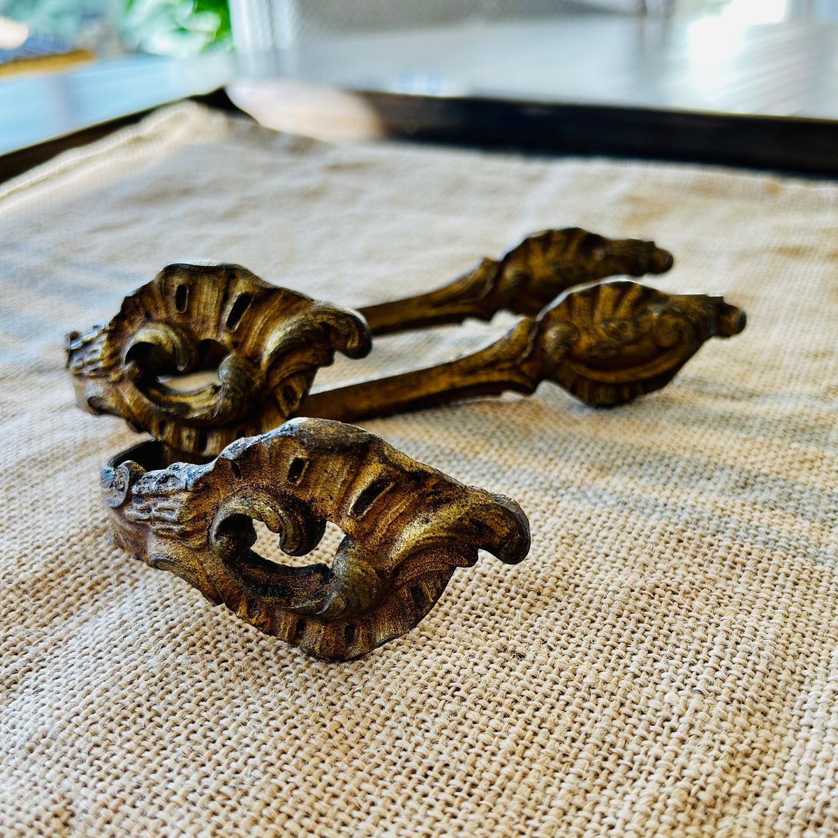 Antique French Gilt Brass Wall Hook — Pair