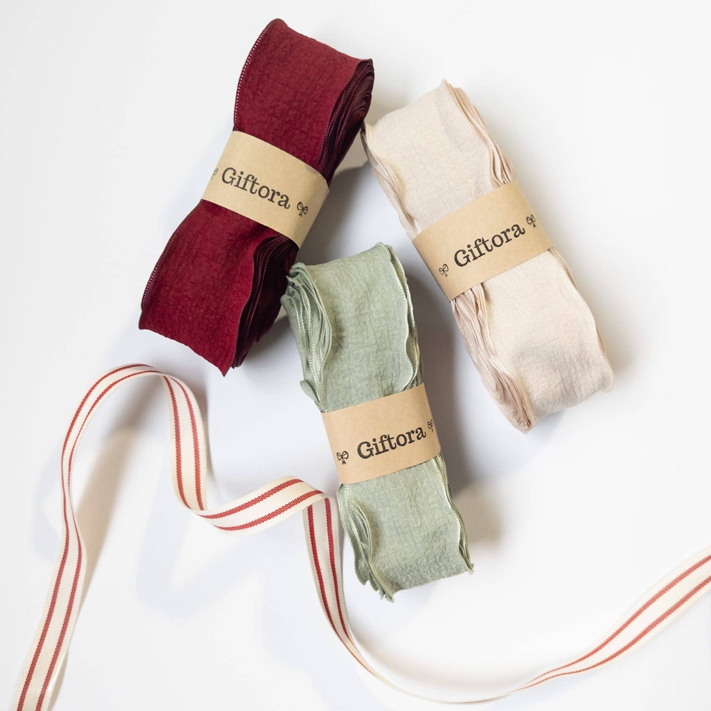 Red and White Striped Cotton Ribbon