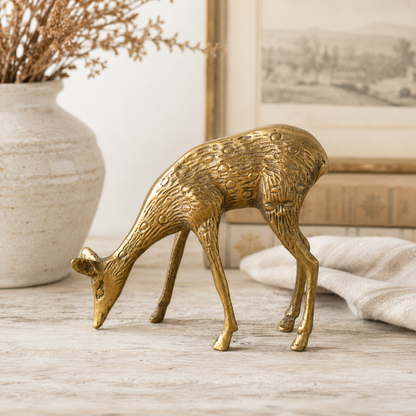 Vintage Cast Brass Grazing Deer Figurine