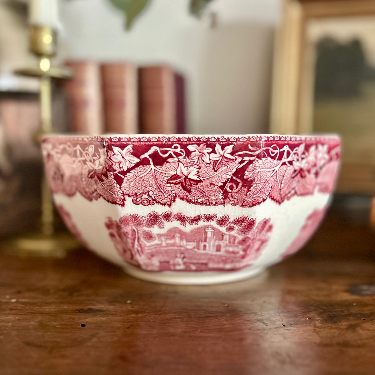Mason’s “Vista” Ironstone Bowl – Red Transferware (c. 1890-1910)