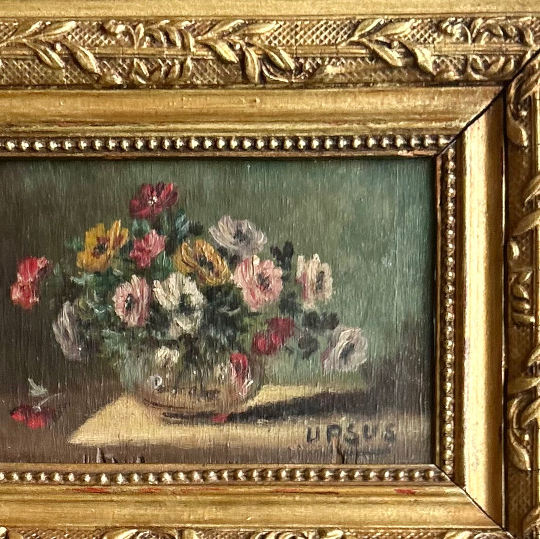 Antique French Floral Still Life — Oil on Board