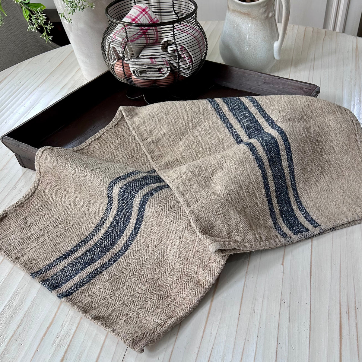 French grain sack with traditional blue stripes