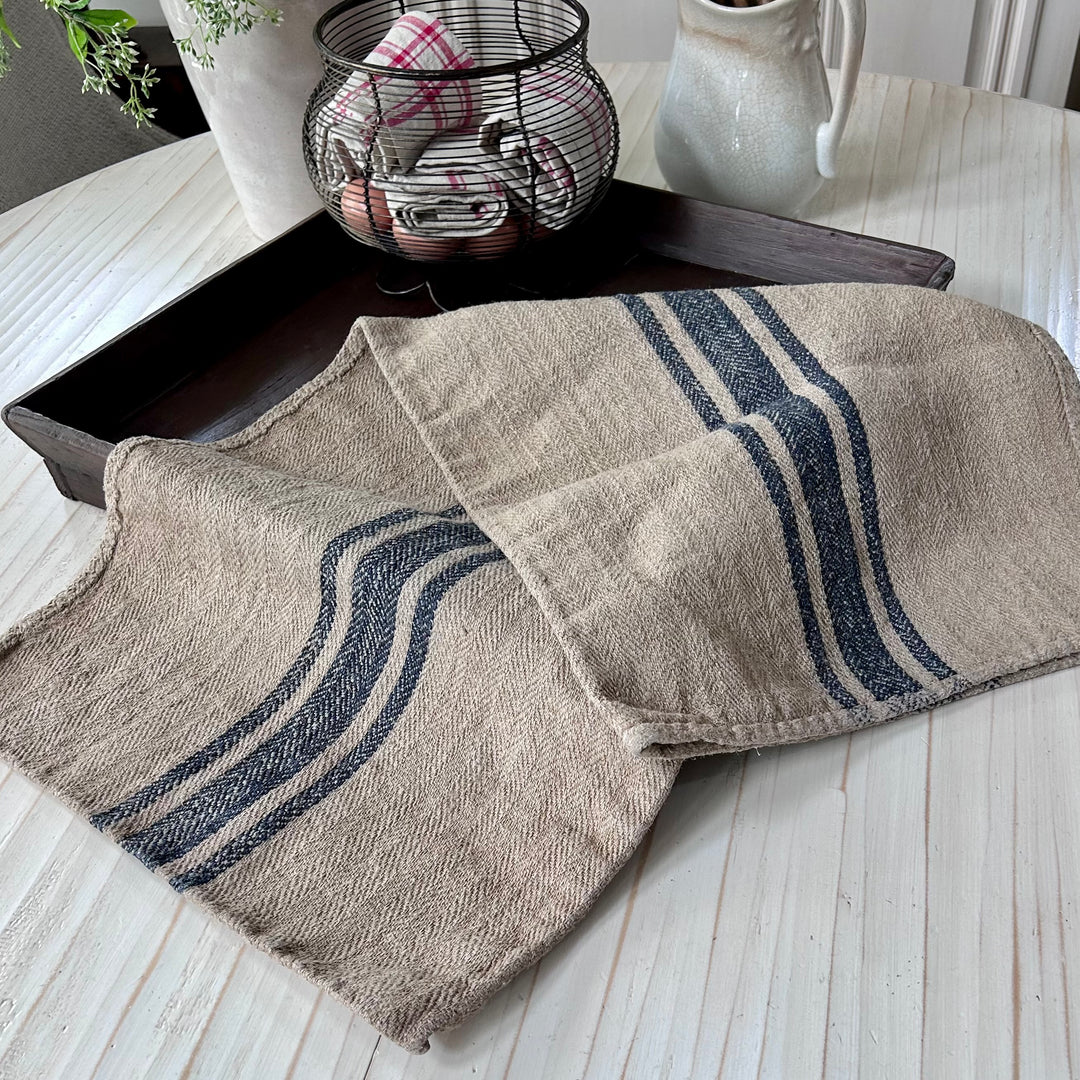 French grain sack with traditional blue stripes