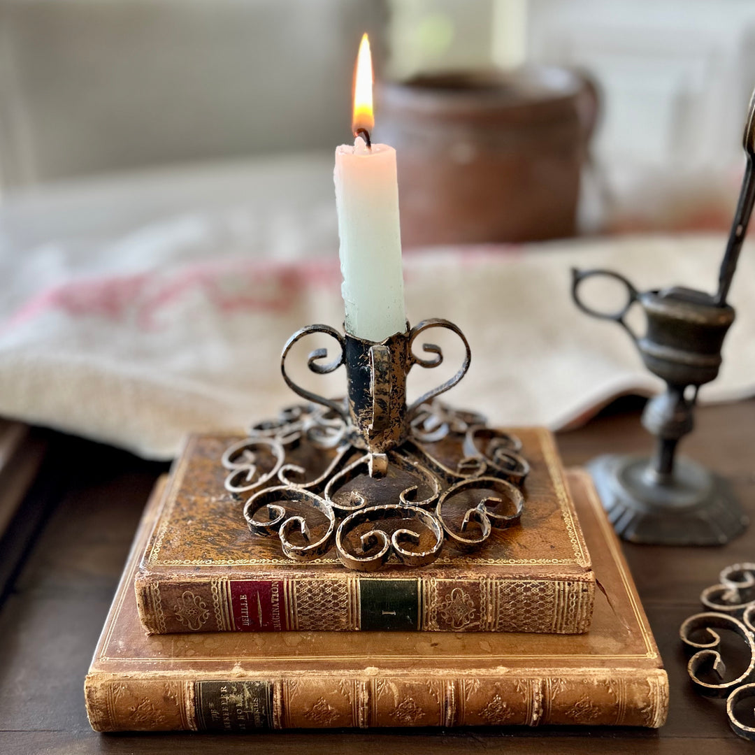 Vintage Spanish Wrought Iron Candlesticks, Pair