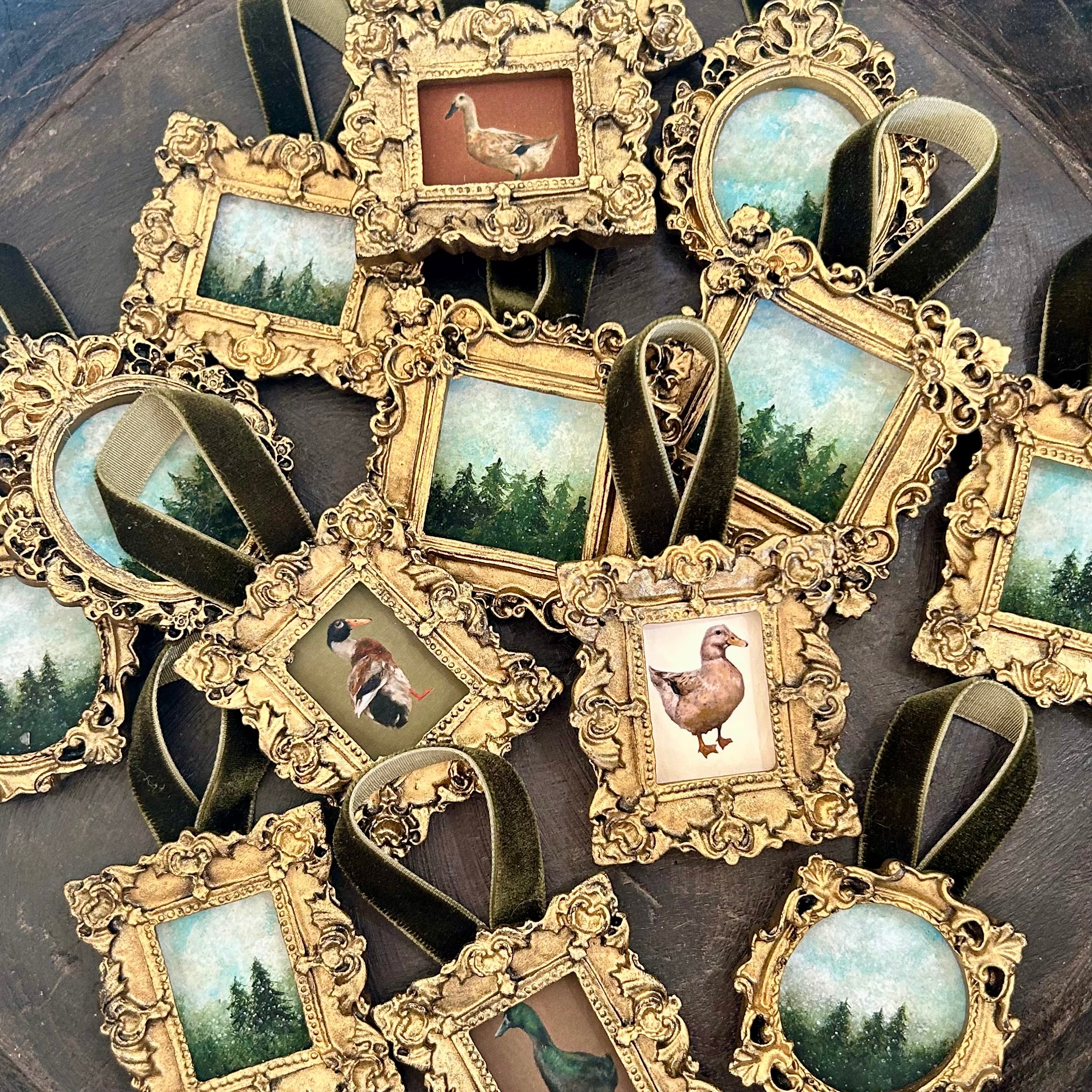 Miniature framed ornaments by Melissa Jenkins