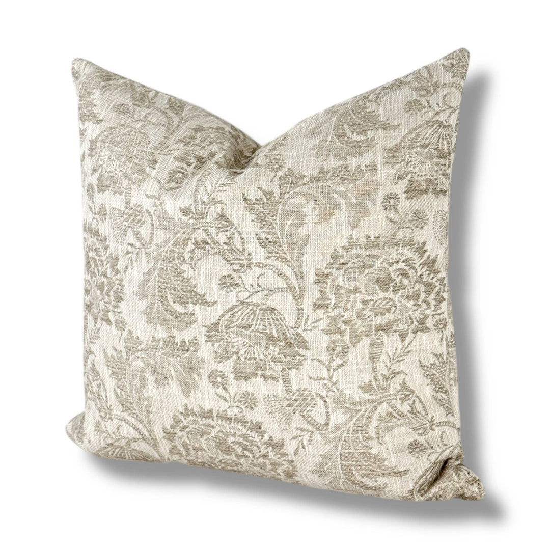 Charlotte | Beige natural woven floral pillow