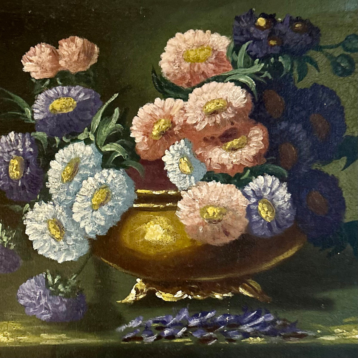 Antique European Floral Still Life Oil on Canvas