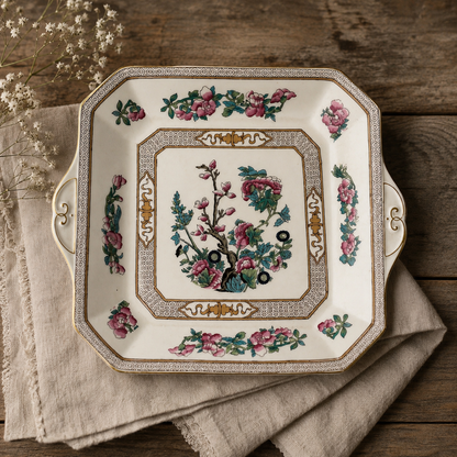 Vintage Myott Chinoiserie Handled Serving Dish, England    c. 1930s–40s