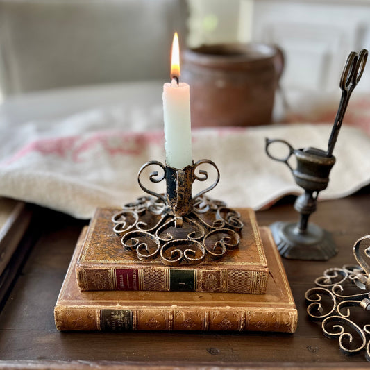 Vintage Spanish Wrought Iron Candlesticks, Pair