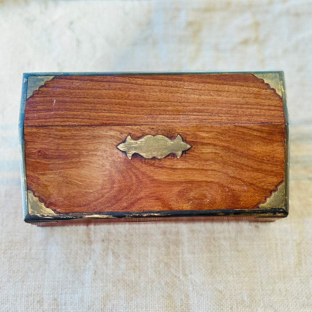 Vintage brass-inlaid wooden box