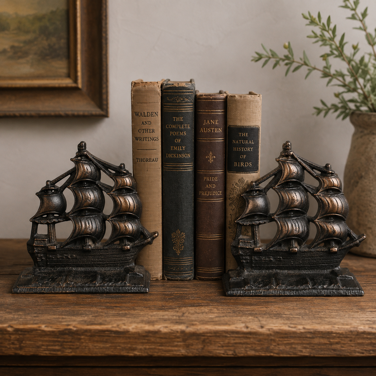 Antique BRON MET Cast Iron Sailing Ship Bookends