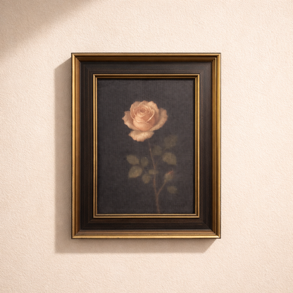 Moody Rose | Antique Inspired Brass Trim Black Framed Art