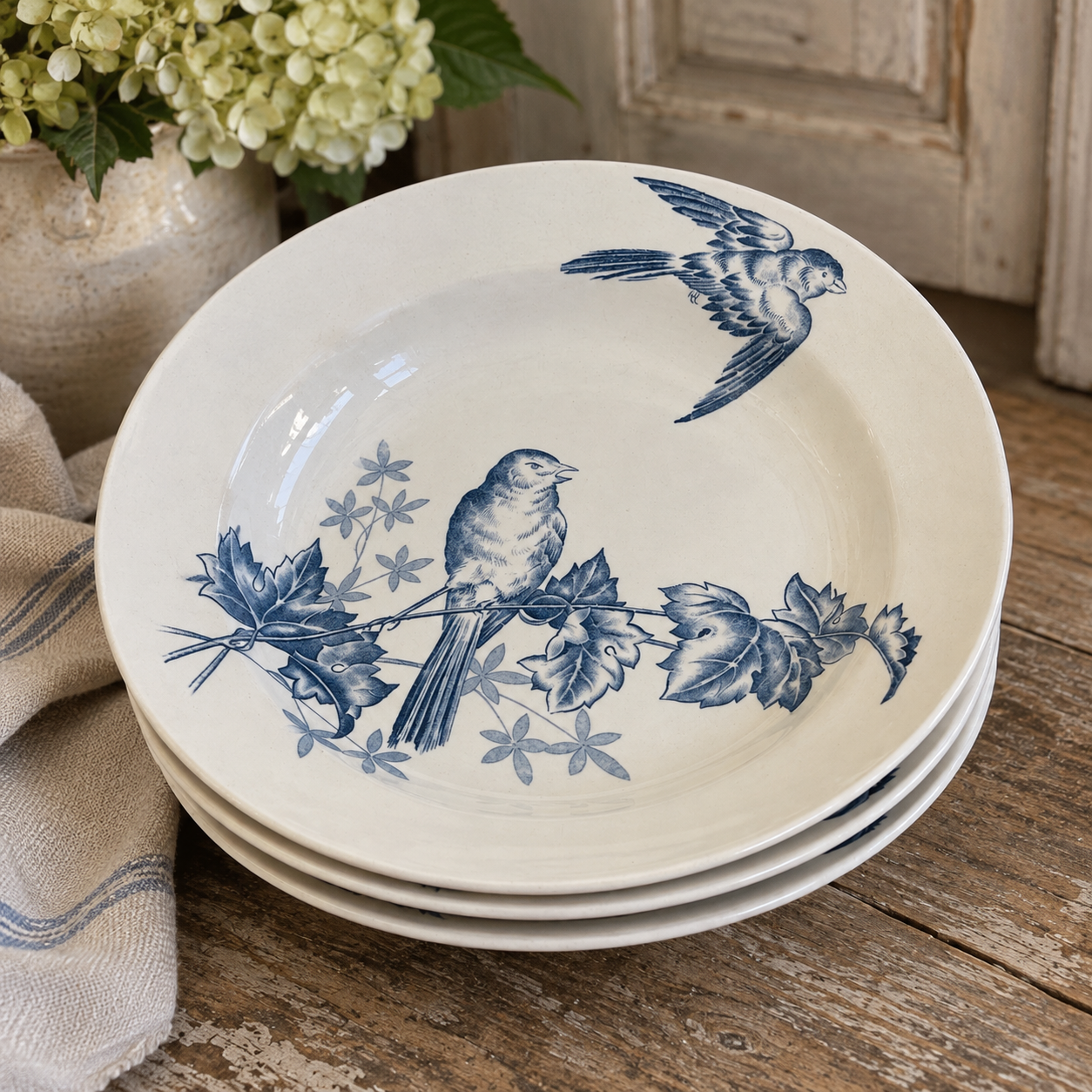 Set of Vintage Boch Frères “Fauvette” Soup Bowls