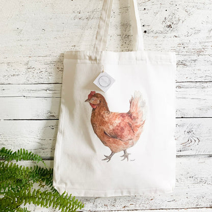 Brown hen cotton market bag