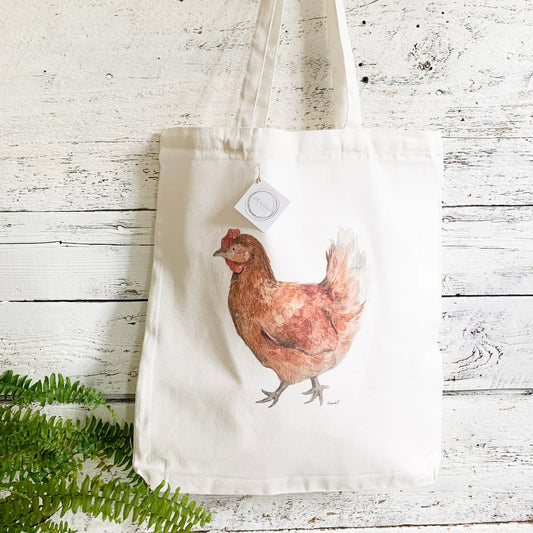 Brown hen cotton market bag