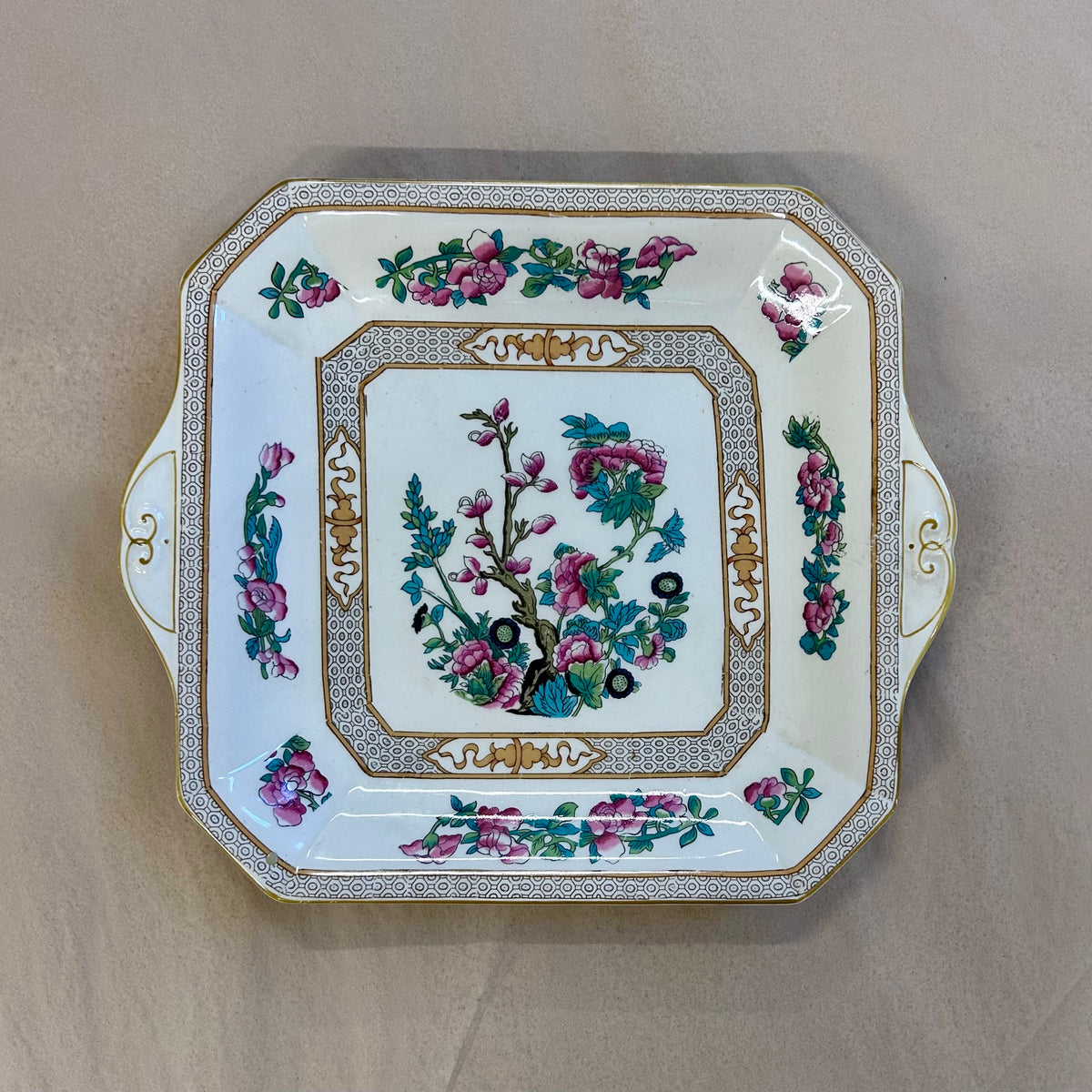 Vintage Myott Chinoiserie Handled Serving Dish, England    c. 1930s–40s