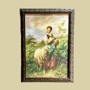 A Girl and Her Sheep in custom ornate wood frame