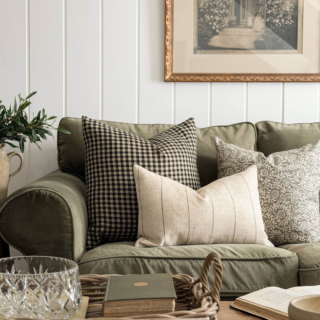 Darby | Neutral black stripe woven pillow cover