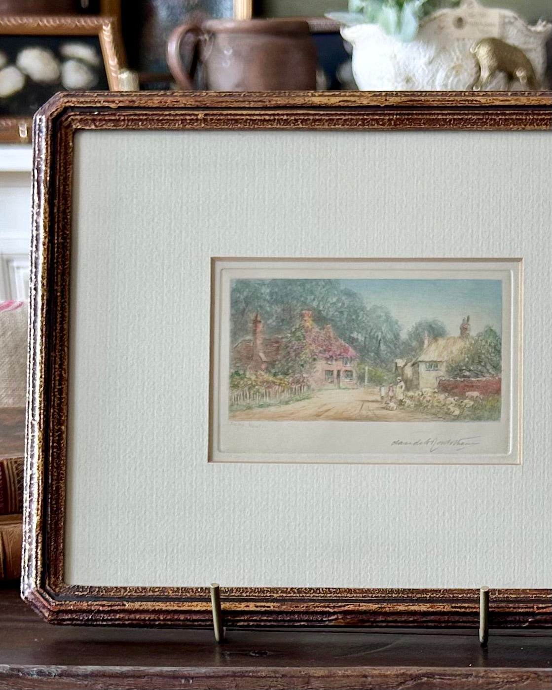 English Countryside Hand-Coloured Etching by Claude H. Rowbotham