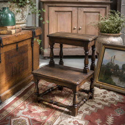 Antique English Oak Bed Step Stool