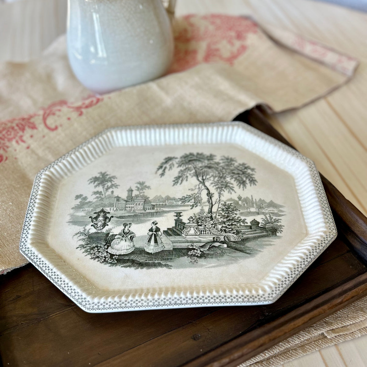 Vintage English Scenic Ironstone Platter c.1930s–1950s Wm Adams & Sons “Minuet”