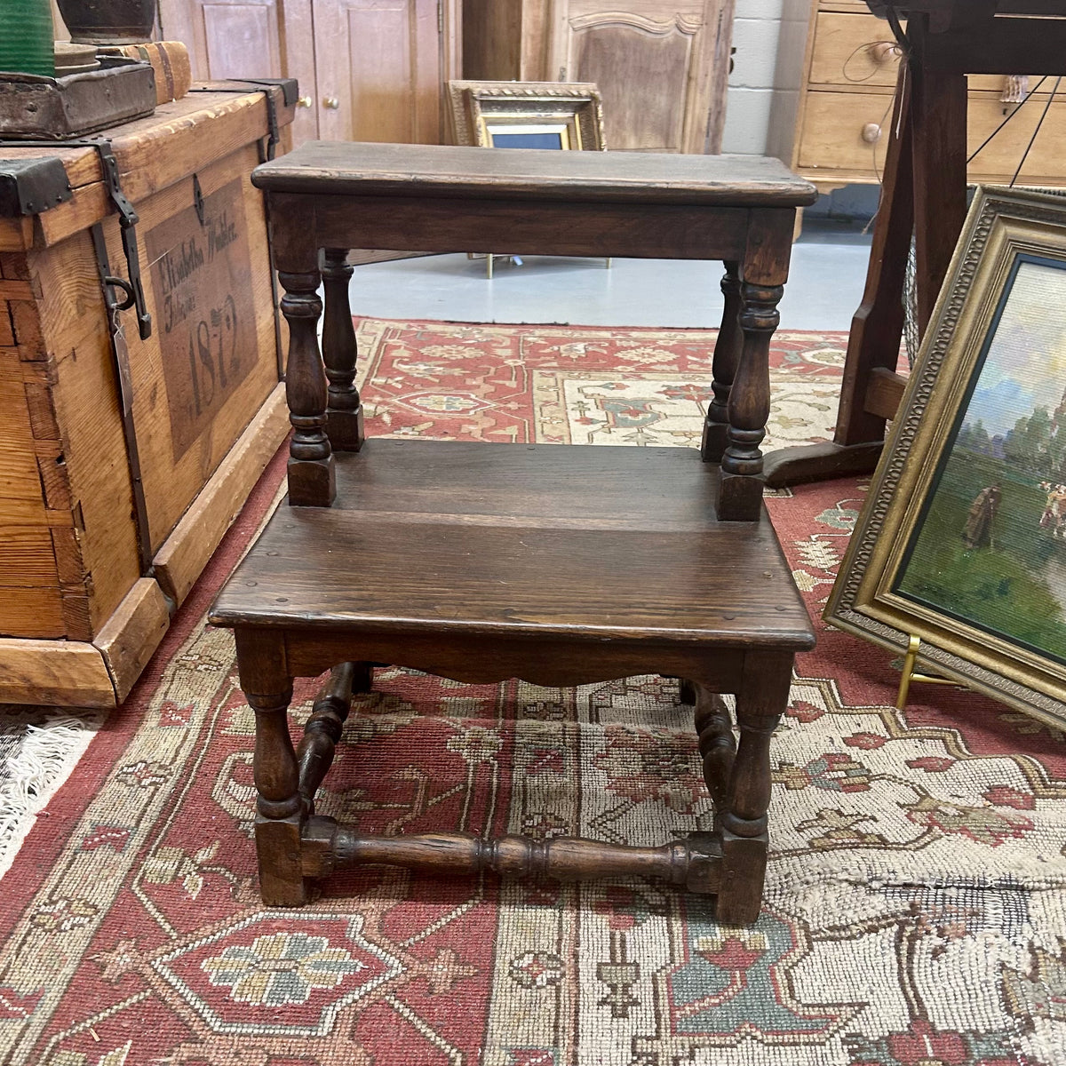 Antique English Oak Bed Step Stool