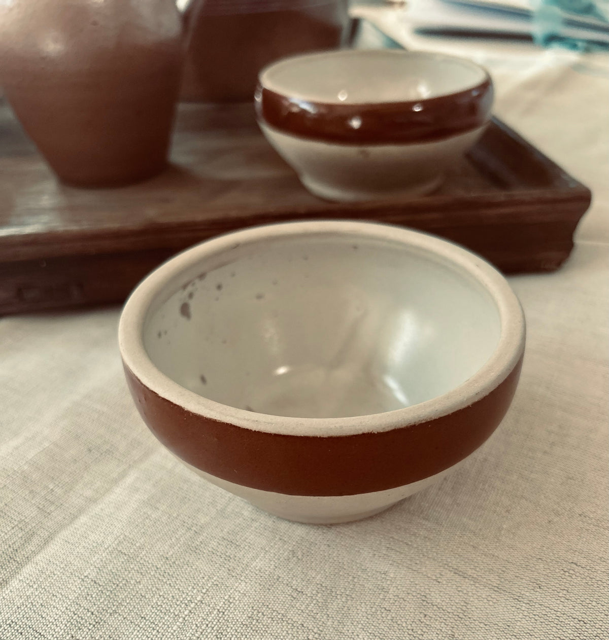 Vintage French Stoneware set of two Café au Lait bowls