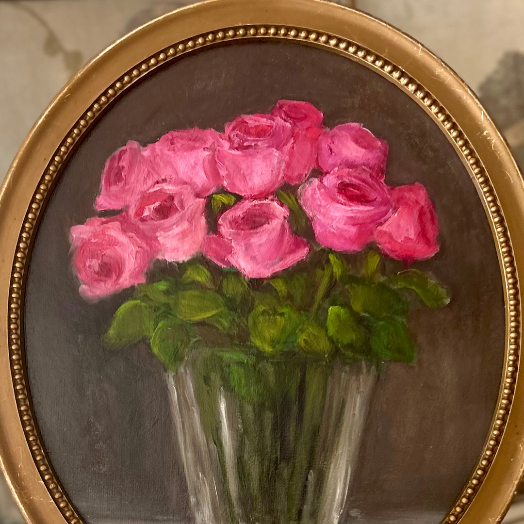 Pink Roses in Glass Vase — Original by Elisabeth Kam
