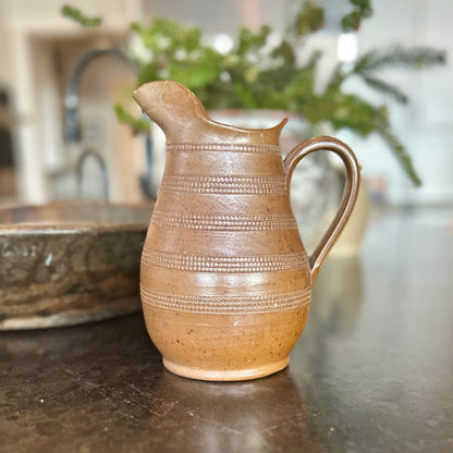 Vintage French Stoneware Pitcher — Puisaye, Burgundy