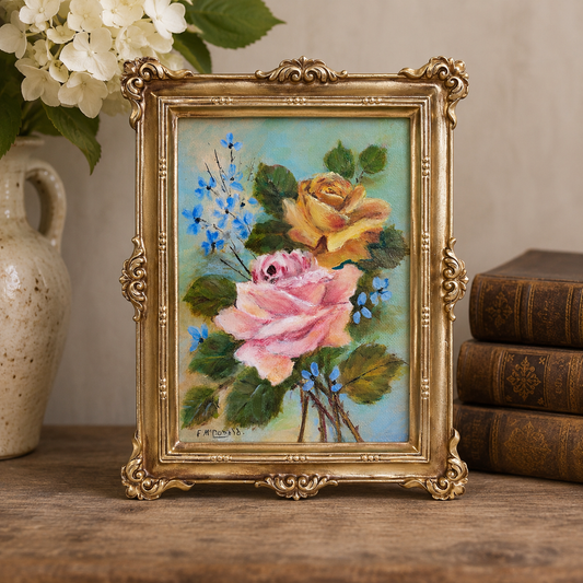 Vintage Floral Oil Painting, Signed F. McDonald