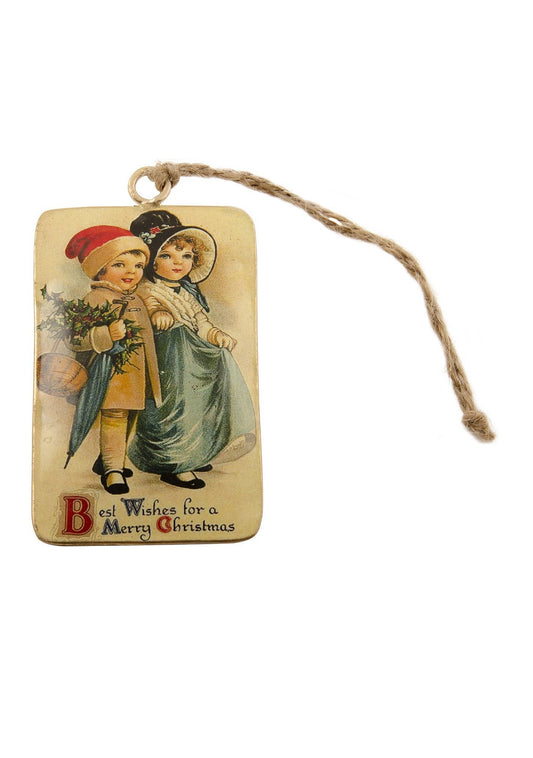 Vintage Tin Winter Scene Hanging Decoration