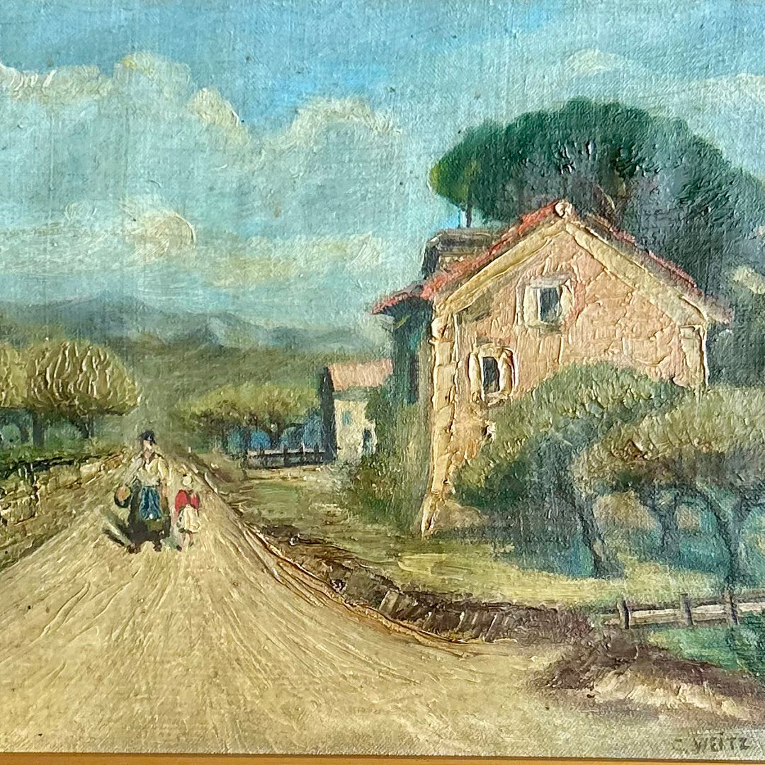 Antique French Country Landscape Oil on Canvas