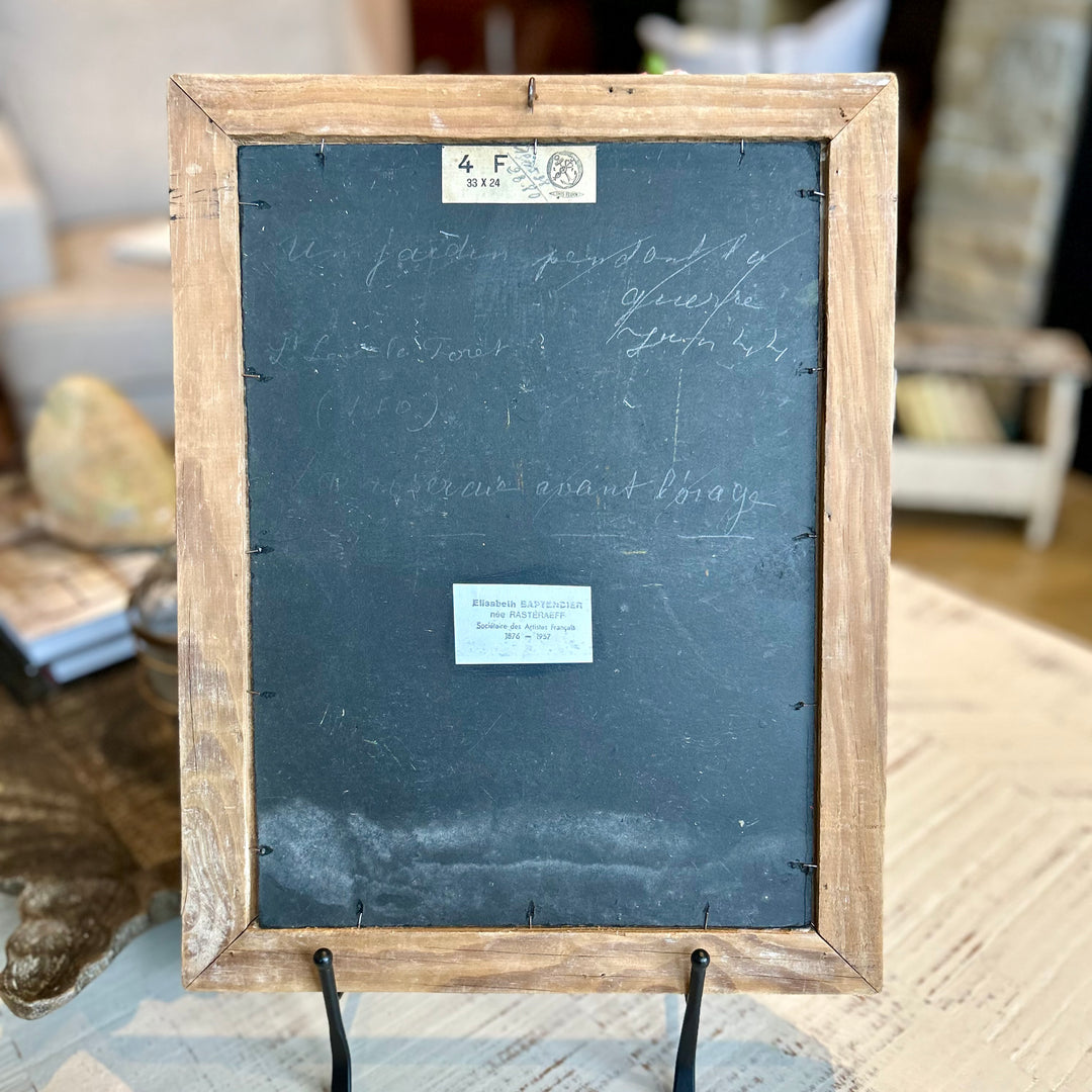 Vintage French Garden Oil Painting | Signed Landscape on Panel