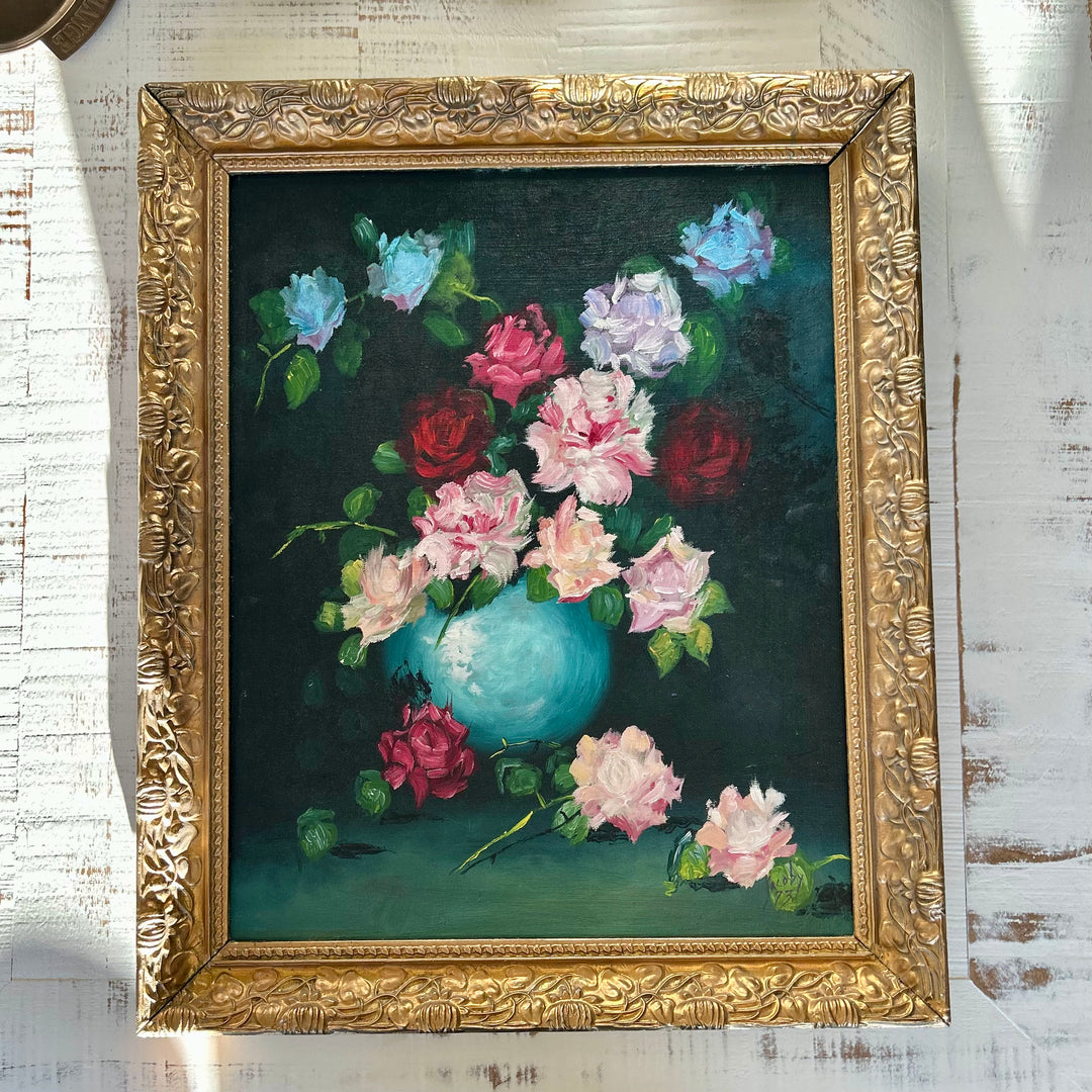 Vintage Original Oil on Canvas Floral Still Life