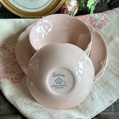 Johnson Bros. “Rosedawn” Pink Ironstone two Place Settings (chippy)