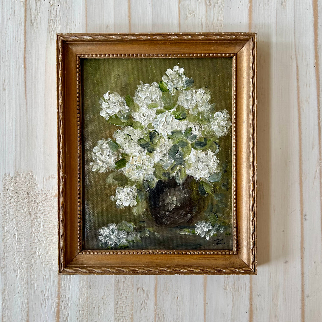 White florals- original oil on canvas in vintage frame