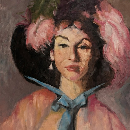 Mid-Century Portrait of a Woman in a Feathered Hat