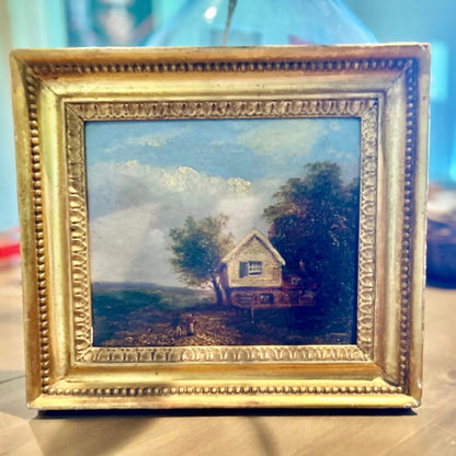 Antique Landscape Oil On Board