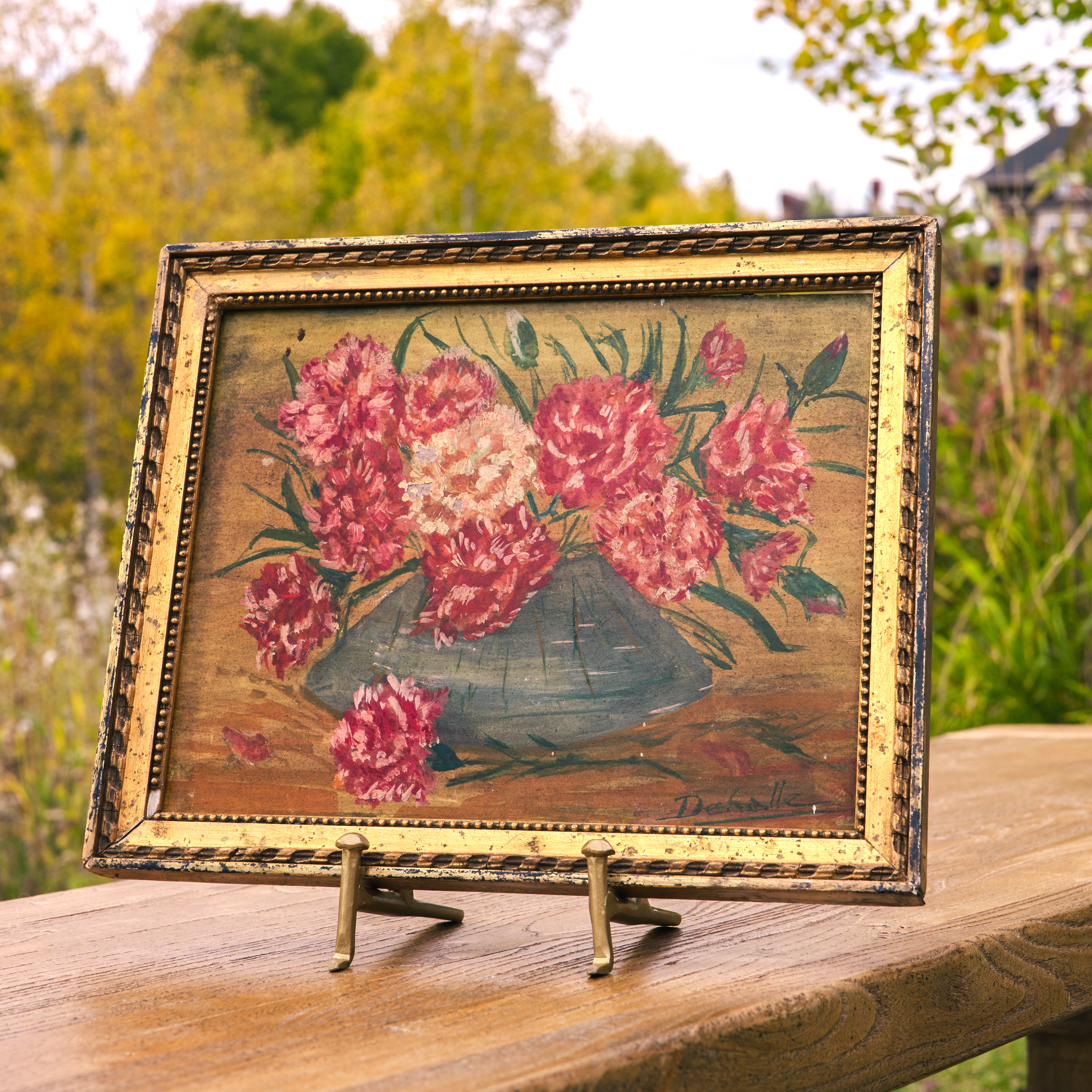 Vintage floral still life in gilt frame