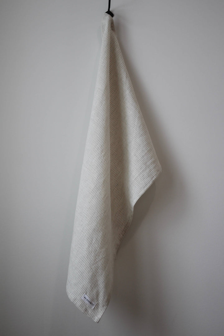 The Sawyer Tea Towel- Beige Pinstripe