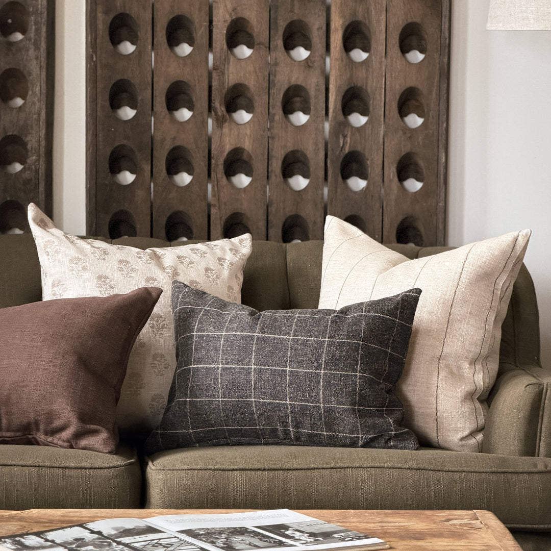 Darby | Neutral black stripe woven pillow cover