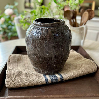 Vintage Turkish Brown Glazed Pottery Vesse