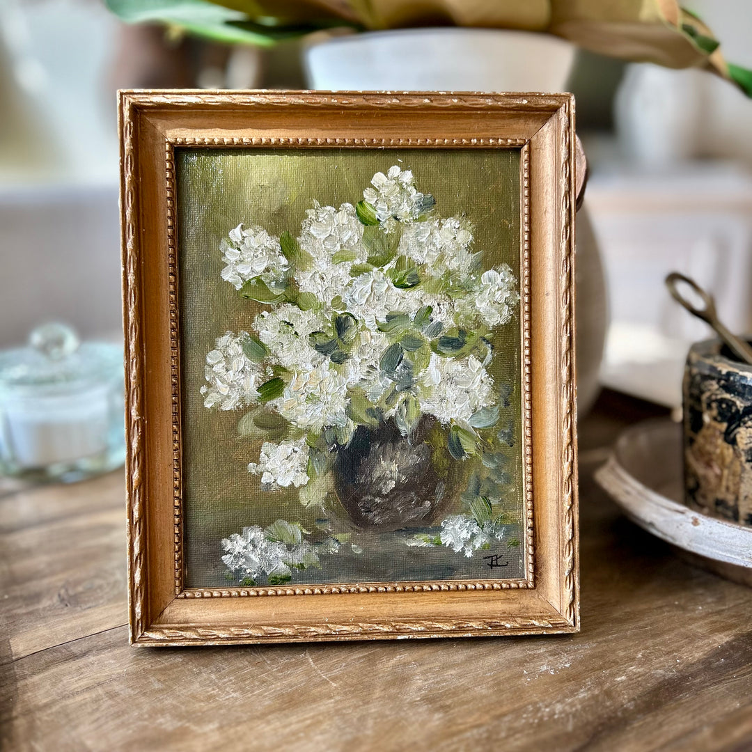 White florals- original oil on canvas in vintage frame