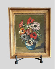 French Vintage Floral oil on board
