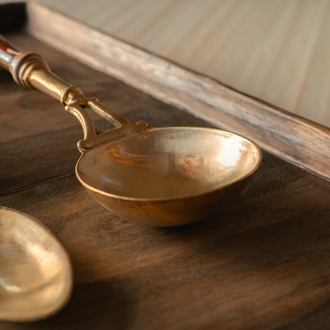 Vintage brass & wood kitchen utensil set