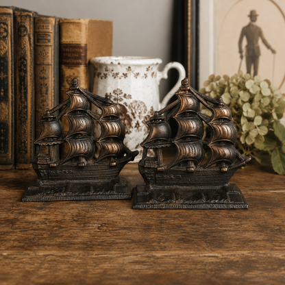 Antique BRON MET Cast Iron Sailing Ship Bookends