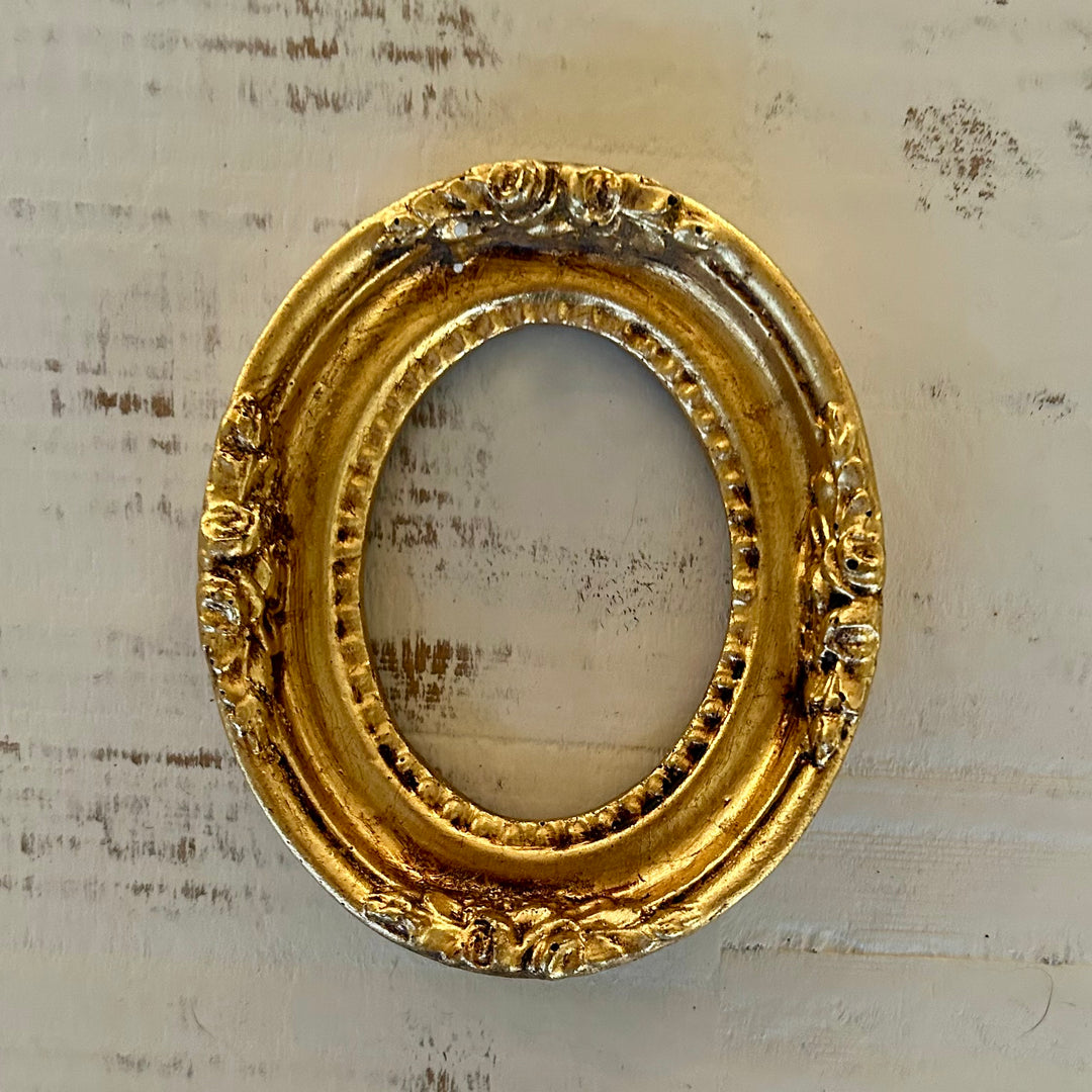 Petite Gilt Round Frame with Floral Crests